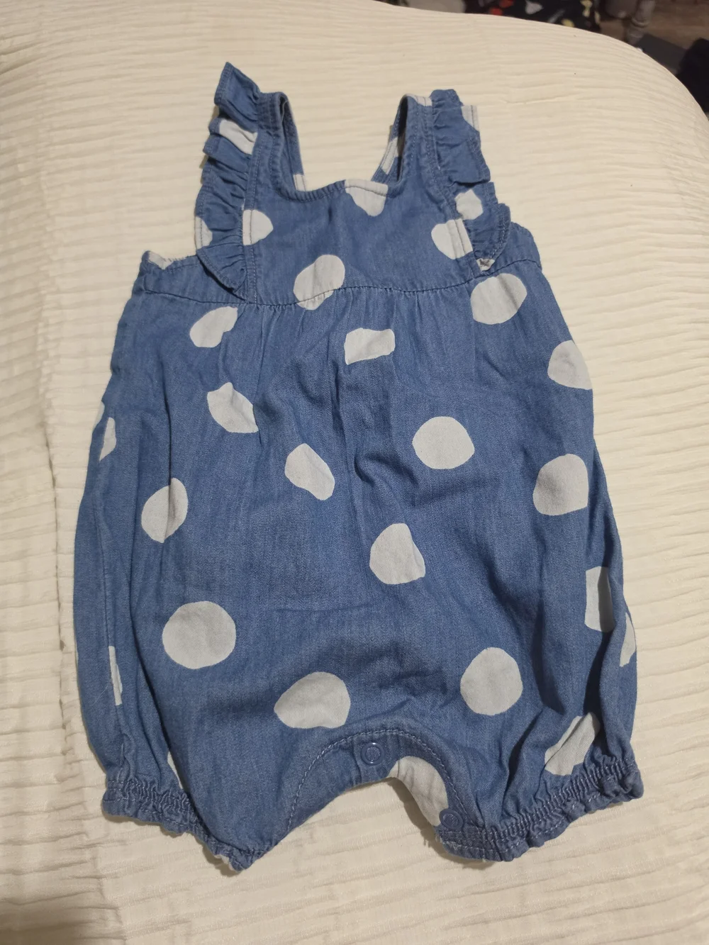 Carter's Blue Polka Dot Ruffle-Strap Romper Size 6m